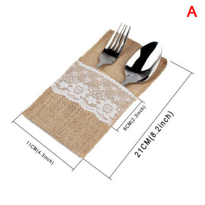 yizhuoliang 1ชิ้นผ้าพันคอลูกไม้ jute Wedding Tableware POUCH ช้อนส้อมกระเป๋า PARTY Decor