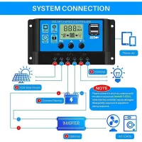 100A Solar Charge Controller Solar Multi-Function Controller with Dual USB Port, LCD Controller