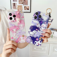 เคสสำหรับ VIVO Y31 Y33 Y51A Y55 Y71 Y75 5กรัม T1 5กรัม Y55s 5กรัม Y77 Y76 5กรัม Y35 5กรัม Y81 V11 Y21 Y55s Y21s Y21T Y22 Y51 V11 Pro Y33s Y70 SE 2020เคสข้อมือแฟชั่น V21ลายการ์ตูน My Melody &amp; Kulomi เคสโทรศัพท์แบบใส