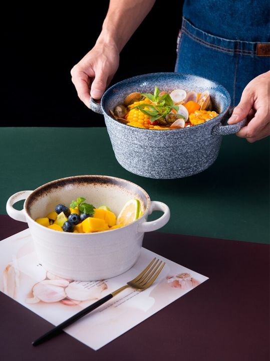 ชามญี่ปุ่น-ชามเซรามิกขนาดใหญ่-ถ้วยซุปแบบสองหู-ชามก๋วยเตี๋ยวสร้างสรรค์-ชามสลัด-หม้อซุปใช้ในครัวเรือนและ-guanpai4บนโต๊ะอาหาร
