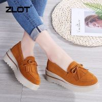 ♚☑ 【ZLOT】7 Colors Kasut Perempuan Tassel Suede Leather Shoes Korean Fashion Thick Bottom Loafers Height Increasing Platform