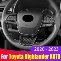 สำหรับ Toyota Highlander XU70 Kluger 2020 2021 2022 2023รถคาร์บอนไฟเบอร์ Stee ล้อแผงสวิตช์อุปกรณ์ตกแต่งเคสคลุมปุ่ม