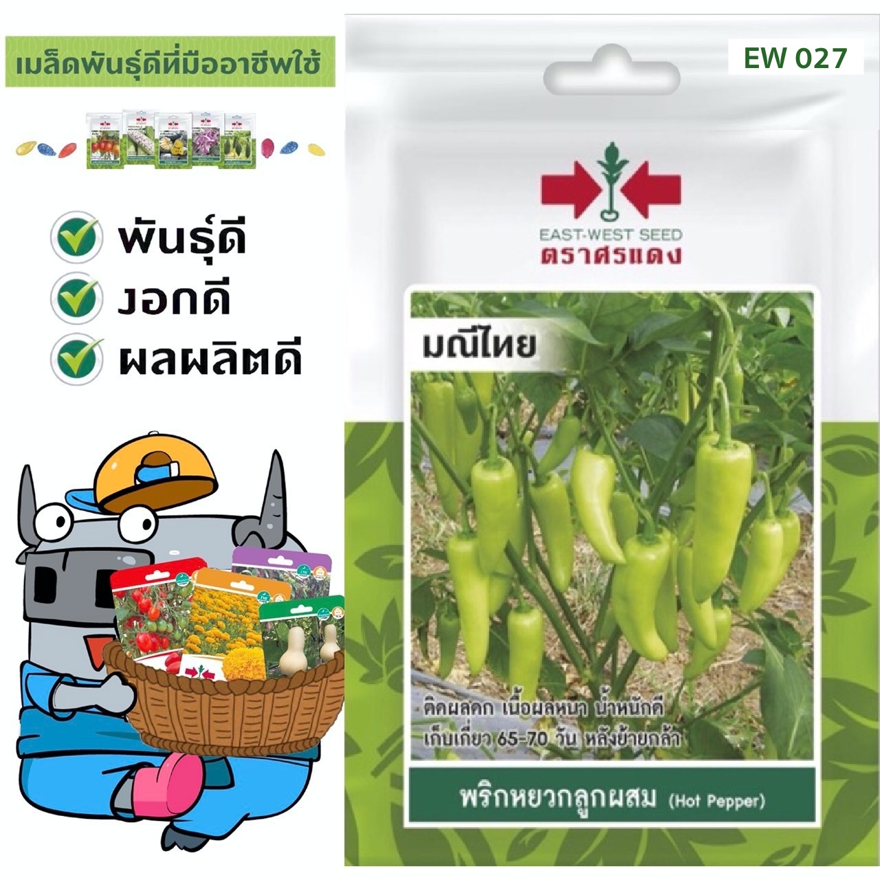 ผักซอง ศรแดง พริกหยวก มณีไทย #EW027 เมล็ดพันธุ์ พริก เมล็ดพันธุ์ผัก ผักสวนครัว ผักศรแดง