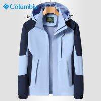 COLUMBIA Ski-Wear ชายและหญิงเสื้อชายหมวกที่ถอดออกได้กับลมพักผ่อนกลางแจ้งสวมนอกค่าใช้จ่ายเดียว ∮