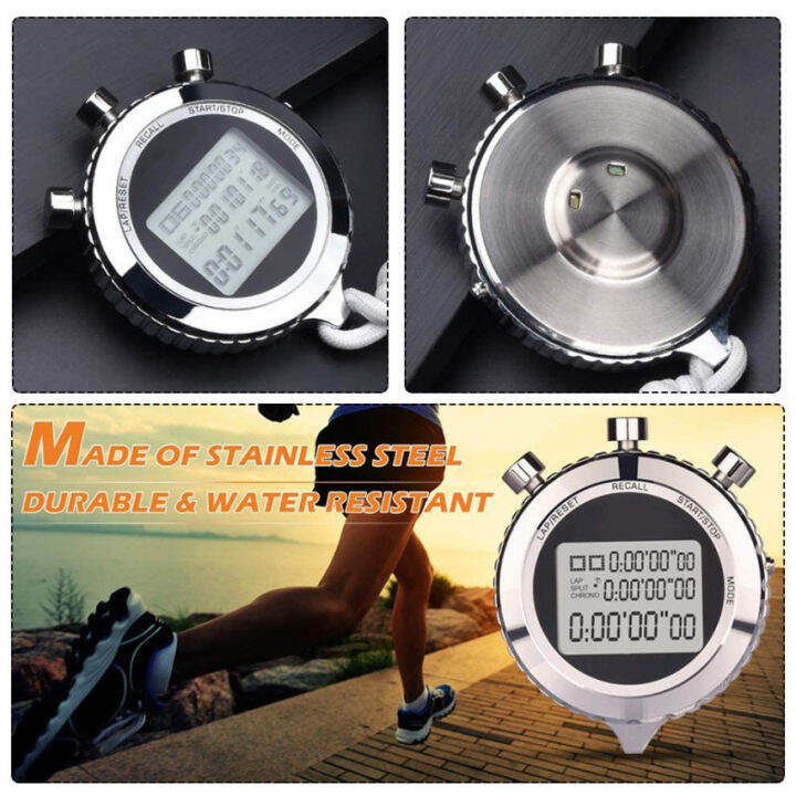 Stopwatch Senyap, Stopwatch Olahraga Logam Digital dengan Timer Hitung Mundur, Memori 100