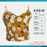 USED Shein - Yellow Floral Camisole Crop Top | เสื้อสายเดี่ยวสีเหลือง สีขาว เสื้อครอป ลายดอก คอวี โบว์ สายฝอ แท้ มือสอง