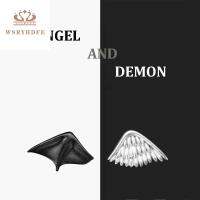 WSRYHDFE ทองแดงทองแดง ต่างหู Angel and demon สไตล์เกาหลีแบบ เครื่องประดับคู่คู่ ต่างหูปีกกว้าง ง่ายๆ ต่างหูสตั๊ดหู สำหรับผู้หญิง