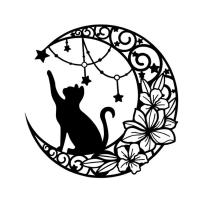 Metal Moon Cat Wall Art Iron Art Black Cat And Moon Wall Metal Silhouette Wrought Iron Black Moon And Cat Wall Hangings For Offices Bathroom Living Room elegantly