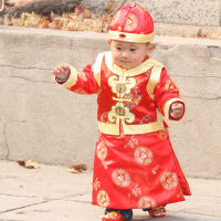 【CW】Infant Tang Suit New Year Clothes Oriental Style Auspicious Print Baby First Birthday Chinese Traditional Costume Robe Hat Suits