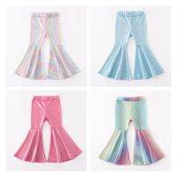 Girlymax SpringSummer Baby Girls Kidswear Clothes Holographic Tight Flare Bell-bottoms Pants Elastic All-match