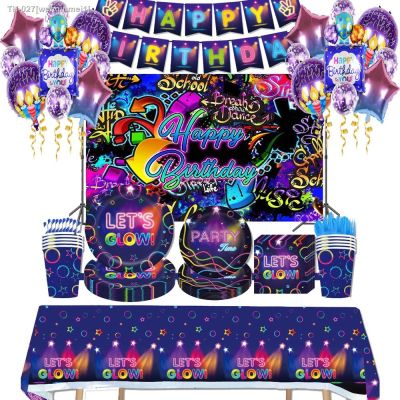 ♝✳ The Neon Fluorescent Color Party Disposable Tableware Paper Cups Plates Napkins Tablecloths For Kids Birthday Party Decorations