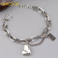 QMCOCO สีเงินออกแบบ Asymmetric Heart-Shape จี้สแควร์สร้อยข้อมือผู้หญิงแฟชั่นบุคลิกภาพเครื่องประดับ Accessories