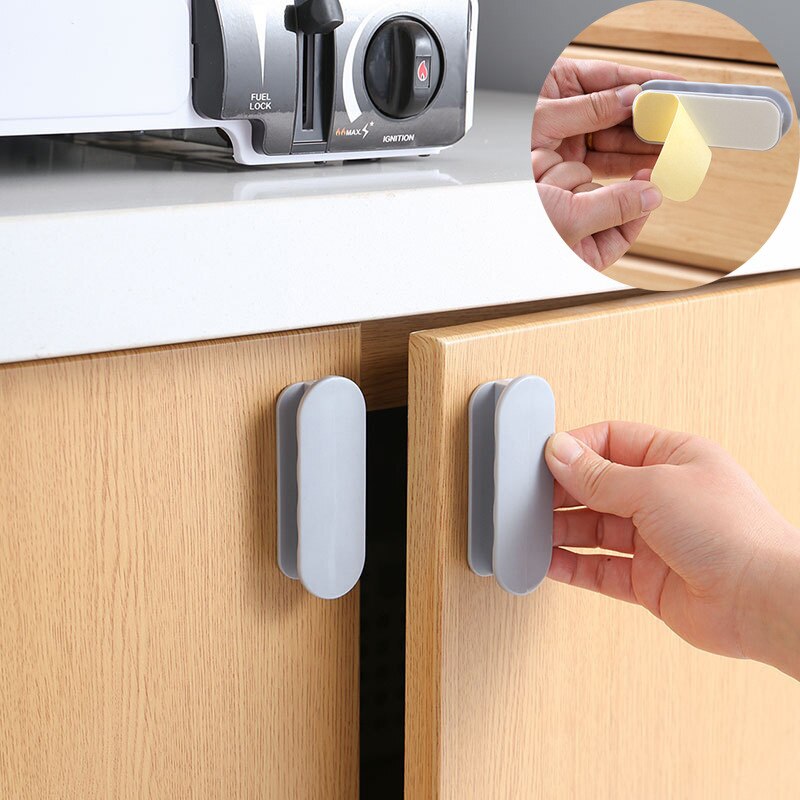 2Pcs Pintu Pintu Tingkap Pintu Kabinet Punch Percuma Penganjur Laci Mengendalikan Knobs Plastik Diri Pelekat Pintu Mengendalikan Almari Menarik perkakasan Pintu Keselamatan