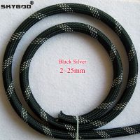 1/5/10M Black Silver PET Braided Wire Sleeve 2 4 6 8 10 12 16 20 25mm Tight High Density Insulated Cable Protection Expandable Electrical Circuitry Pa