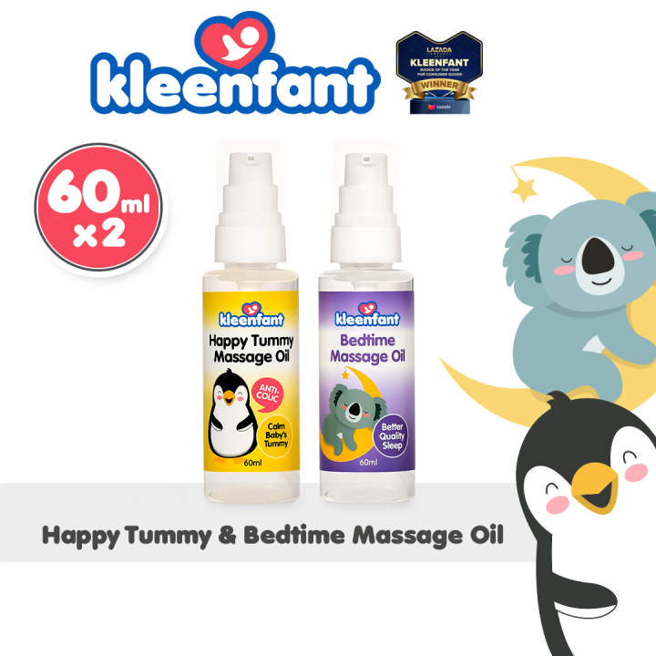 Kleenfant Happy Tummy Massage Oil + Bedtime Massage Oil 60ml Set of 2