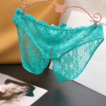 Women Underwear Brief Lace Open Burned-Crotch V-string Panties Knickers  Thong BK 