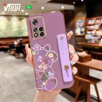 VRQR เคสโทรศัพท์หมีน่ารักที่มีขายึดสีเดียวกันสำหรับ Xiaomi 11i HyperCharge 5G Redmi Note 11 Pro+ 5G Xiaomi Note 11i 5G Redmi 10 Prime 2022 ตัวปกป้องกล้องถ่ายรูปนิ่มกันกระแทกด้านหลังซิลิโคน