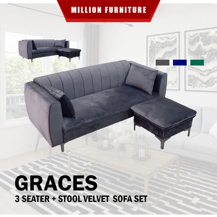MF GRACES 3+1 VELVET FABRIC SOFA SET Lazada