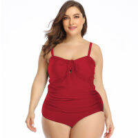 2020 New Split Large Size 4xl Hot Sale Pleated Halter Plus Size Swimwear Solid Tummy Control Swimming Suit For Women Two Piece