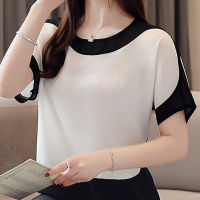 Blouses Summer White Blouse Short Sleeve Blouse Women Blouses Female Fashion 2022 Summer O-Neck Chiffon Blouse Shirt Tops E753