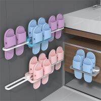 Foldable 4-in-one Self Adhesive Shoes Rack Multifunctional Wall-mounted Slipper Rack Retractable Bathroom Towel Storage Shelf