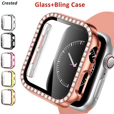 Glass Cover For Apple Watch Case 44mm 40mm 45mm 41mm 42mm 38mm Accessories Diamond Screen Protector iWatch series 3 4 5 6 se 7