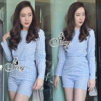 Celebrity Chess Blue Printed Long Sleeve Playsuit