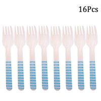 16Pcs Blue Pink Wooden Fork Knife Spoon Disposable Cutlery For Kids Birthday Party Family Dinner Decor Baby Shower Supplies