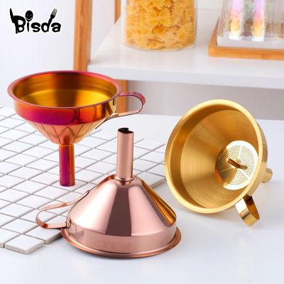 Stainless Steel Gold Funnel Kitchen Oil Liquid Funnel With Detachable Filter Wide Mouth Funnel for Canning Kitchen Tools