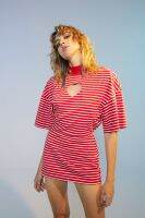 The SRT X5 TDS57 Stripe Mini Dress (RED,NAVY) - เดรสสั้น ผ้าฝ้าย ลายทาง ดีเทลเจาะหัวใจบนอก