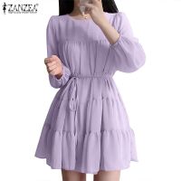 ◕№❁ ZANZEA Women Fashion Sweetheart Round Neckline Patchwork Long Sleeve Dresses