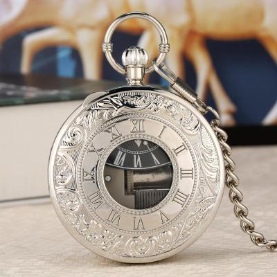 Swan LakeCastle in the Sky Musical Antique Pocket Watch Music Pendant Clock Vintage Roman Numerals Display Cover Pocket Clock