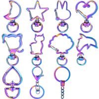 2PC Rainbow Color Heart Animal Shape Keychain Ring Split Ring Keyfob Key Holder Rings Women Men DIY Key Ring Accessories Key Chains