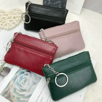 Unisex PU Leather Small Wallet Card Key Holder Zip Solid Coin Purse Clutch  Bag