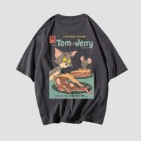 OO เสื้อยืดพิมพ์ลายแฟชั่นเสื้อยืด โอเวอร์ไซซ์ พิมพ์ลาย Tom &amp; Jerry สไตล์วินเทจS-5XL