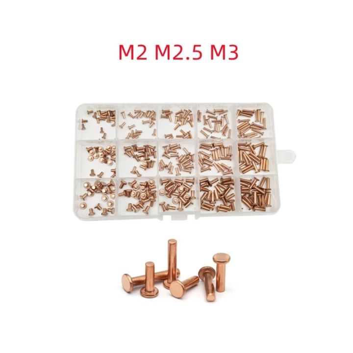 150-300pcs-set-m2-m2-5-m3-red-copper-solid-rivet-hand-percussion-flat-head-willow-nail-copper-rivet-assortment-kit