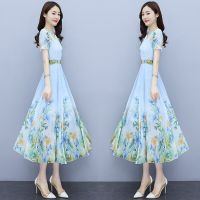 Summer 2022 the new round collar show thin temperament show high school years covered belly dress chiffon dress flower 2022