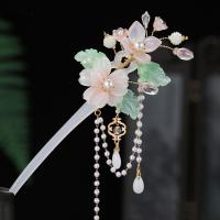 White Acetate Hair Sticks Forks Beaded Pendant Flower Hairpins and Hairclips for Women Ponytail Holder Chinese Hair Jewelry Hair Accessories