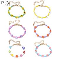 17KM Fashion Jewelry Pearl Floral Rainbow Beads Chain celet Korean Sweet Stitching Color Gold celets Women Accessories