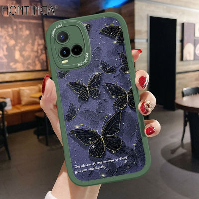 เคส Hontinga สำหรับ Vivo Y21 Y21S 2021 Y33S Y21T Y33T T1X เคสโทรศัพท์ซิลิโคนนิ่มหนังผีเสื้อสีดำน่ารักน่ารักเคสป้องกันกล้องคลุมทั้งหมดฝาหลังกันกระแทกเคสโทรศัพท์นิ่มสำหรับเด็กผู้หญิง