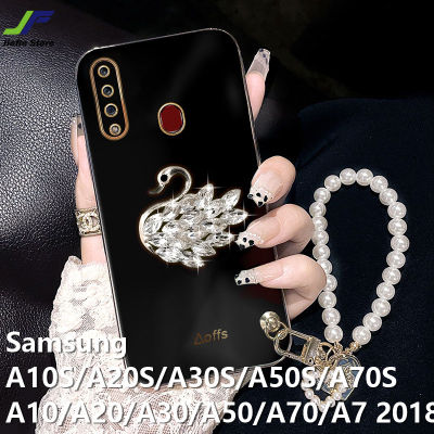 JieFie คริสตัลหงส์โทรศัพท์กรณี Samsung Galaxy A10S / A20S / A30S / A50S / A70S / A7 2018 / A10 / A20 / A30 / A50 / A70 Chrome Luxury Soft TPU ฝาครอบโทรศัพท์ + สร้อยข้อมือ