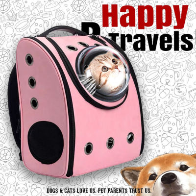 Pet Travel แคปซูลอวกาศใส่สัตว์เลี้ยง แมว สุนัข กระเป๋าใส่สัตว์เลี้ยง กระเป๋าสัตว์เลี้ยง กระเป๋าอวกาศสัตว์เลี้ยงสะพายหลัง PVC Backpack (Pink)