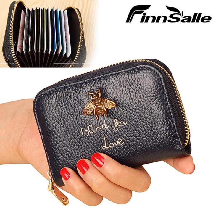 Bee RFID Credit Card Holder Small Leather Zipper Card Case Wallet