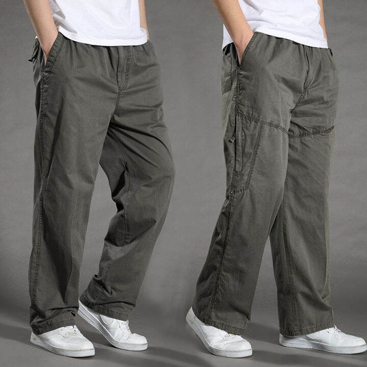 2021mens-casual-trousers-cotton-overalls-elastic-waist-full-len-multi-pocket-plus-fertilizer-mens-clothing-big-size-cargo-pants