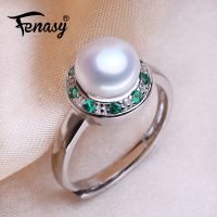 FENASY 925 Sterling Silver Rings For Women Pearl Jewelry Green Crystal Bohemian Natural Freshwater Pearl Engagement Promise Ring