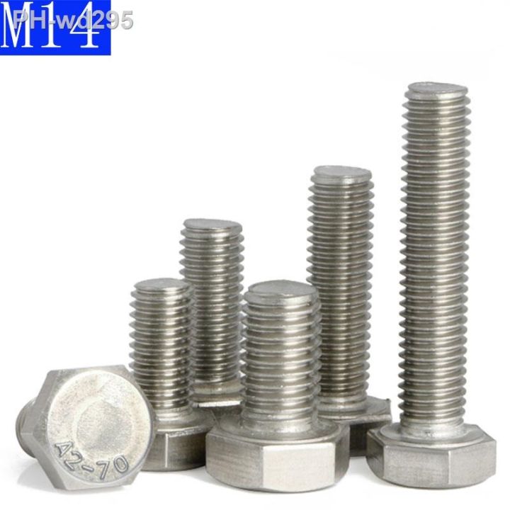 M14 2 14mm 304 Stainless Steel Metric Full Thread Hexagon Head Bolts Screws A2 70 Din 933 