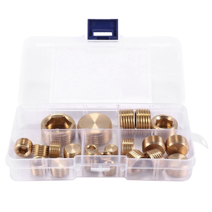 23pcs-brass-pipe-fitting-1-8-inch-1-4-inch-3-8-inch-1-2-inch-3-4-inch-npt-brass-internal-hex-thread-socket-pipe-plug-set