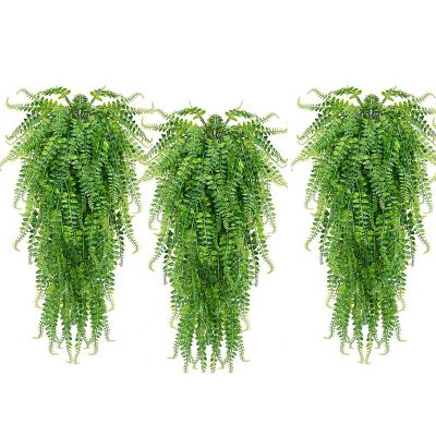 6 Pcs Artificial Hanging Ferns Plants Vine Fake Ivy Boston Fern Hanging Plant Outdoor UV Resistant Plastic Plants(Green)