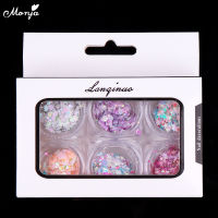 Monja 6สี Chameleon Nail Art Holographic Sequins Glitter Flakes UV Gel Polish Heart Star Self-Adhesive Sparkles DIY Decors