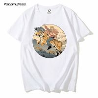 Hip Hop Painting Graphic Art Men T Shirts Tiger Crossing America Print Men Tshirt Clothes O-Neck Unisex Streetwear Tee